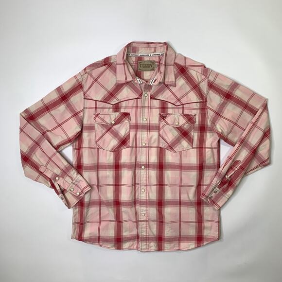 Cowboy Hardware Shirt Mens L Cotton Pearl Snap Buttons Plaid Long Sleeve Western - Picture 2 of 9